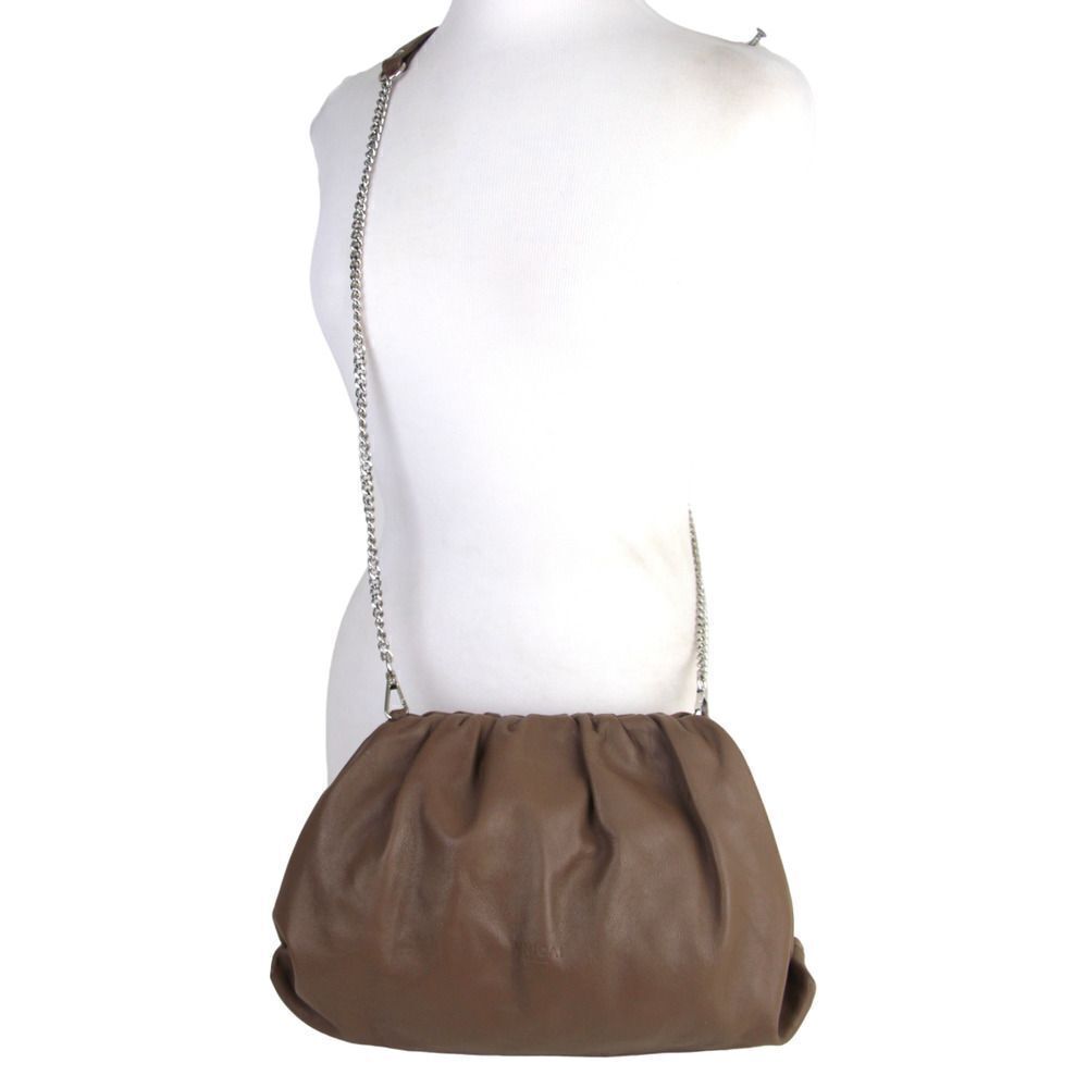 Unica Firenze BROWN GENUINE LEATHER FRAME XBODY CHAIN SHOULDER BAG HANDBAG PURSE